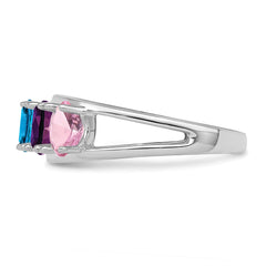 Sterling Silver Rhodium-plated Synthetic 6 Stone Mother's Ring - 15
