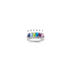 Sterling Silver Rhodium-plated Synthetic 6 Stone Mother's Ring - 16