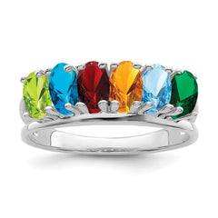 Sterling Silver Rhodium-plated Synthetic 6 Stone Mother's Ring - 25