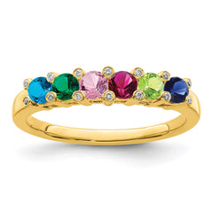 14K Family Jewelry Genuine Stone & Diamond Set Ring - 7