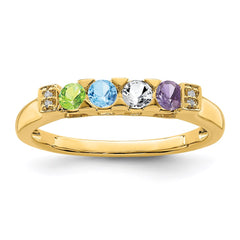 14K Family Jewelry Synthetic Stone & Diamond Set Ring - 17