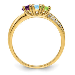 14K Family Jewelry Synthetic Stone & Diamond Set Ring - 14
