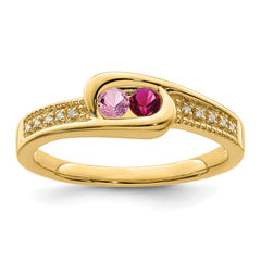 14K Family Jewelry Synthetic Stone & Diamond Set Ring - 2