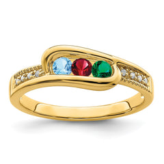 14K Family Jewelry Genuine Stone & Diamond Set Ring - 4