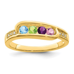 14K Family Jewelry Synthetic Stone & Diamond Set Ring - 3