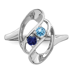 Sterling Silver Rhodium-plated Synthetic 2 Stone Mother's Ring - 26
