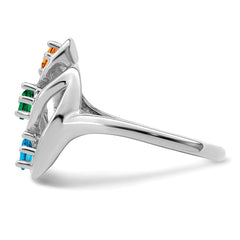 Sterling Silver Rhodium-plated Synthetic 3 Stone Mother's Ring - 69