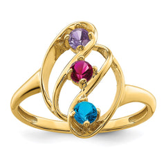 14k Genuine 3 Stone Mother's Ring - 8