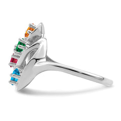 14k White Gold Synthetic Family Jewelry Ring - 26