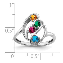 Sterling Silver Rhodium-plated Synthetic 4 Stone Mother's Ring - 54