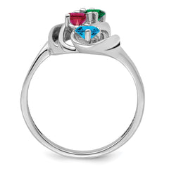 14k White Gold Genuine 4 Stone Mother's Ring - 6