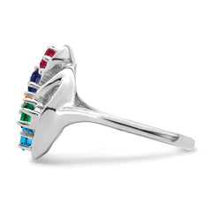Sterling Silver Rhodium-plated Synthetic 5 Stone Mother's Ring - 21