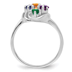 Sterling Silver Rhodium-plated Synthetic 6 Stone Mother's Ring - 35