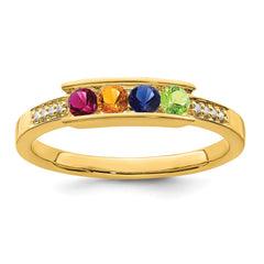 14K Family Jewelry Synthetic Stone & Diamond Set Ring - 6