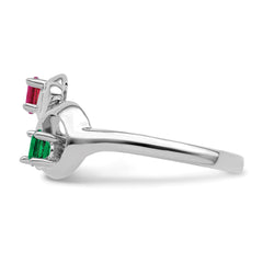 Sterling Silver Rhodium-plated Synthetic 2 Stone Mother's Ring - 100
