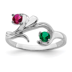 Sterling Silver Rhodium-plated Synthetic 2 Stone Mother's Ring - 80
