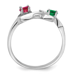 Sterling Silver Rhodium-plated Synthetic 2 Stone Mother's Ring - 80