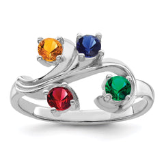 Sterling Silver Rhodium-plated Synthetic 4 Stone Mother's Ring - 87