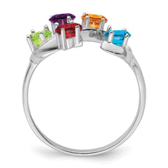 Sterling Silver Rhodium-plated Synthetic 5 Stone Mother's Ring - 73