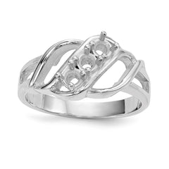 14k White Gold Polished 3-Stone Mothers Ring Mounting - 13