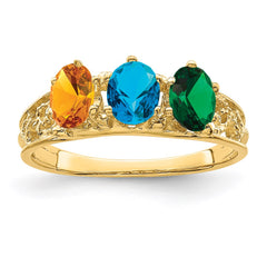 14k 3 Synthetic Stone Family Ring - 2