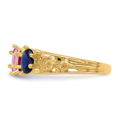 14k 4 Synthetic Stone Family Ring - 2