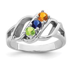 Sterling Silver Rhodium-plated Synthetic 3 Stone Mother's Ring - 110