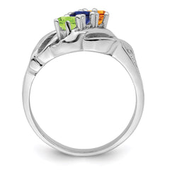 Sterling Silver Rhodium-plated Synthetic 3 Stone Mother's Ring - 111