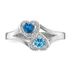 Sterling Silver Rhodium-plated Synthetic 2 Stone Mother's Ring - 17