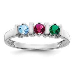 Sterling Silver Rhodium-plated Synthetic 3 Stone Mother's Ring - 65