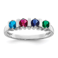 Sterling Silver Rhodium-plated Synthetic 4 Stone Mother's Ring - 7