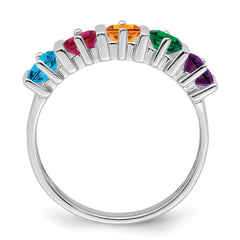 Sterling Silver Rhodium-plated Synthetic 5 Stone Mother's Ring - 35