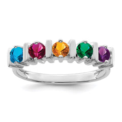 Sterling Silver Rhodium-plated Synthetic 5 Stone Mother's Ring - 7