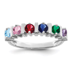 Sterling Silver Rhodium-plated Synthetic 6 Stone Mother's Ring - 8