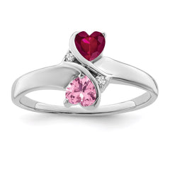 Sterling Silver Rhodium-plated Imitation and Diamond Couple Ring - 16