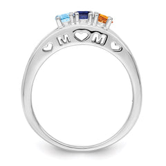 Sterling Silver Rhodium-plated 3mm Synthetic Family Jewelry Ring - 25