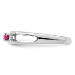 Sterling Silver Rhodium-plated 3mm Synthetic family jewelry ring - 3