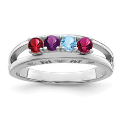 Sterling Silver Rhodium-plated 3mm Synthetic family jewelry ring - 2