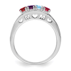 Sterling Silver Rhodium-plated 3mm Synthetic family jewelry ring - 7