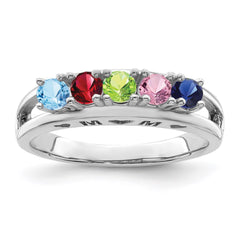 Sterling Silver Rhodium-plated 3mm Synthetic Family Jewelry Ring - 18