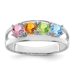 Sterling Silver Rhodium-plated Synthetic 4 Stone Mother's Ring - 50