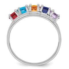 Sterling Silver Rhodium-plated Synthetic 5 Stone Mother's Ring - 77