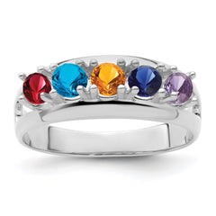 Sterling Silver Rhodium-plated Synthetic 5 Stone Mother's Ring - 77