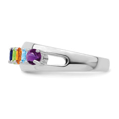 Sterling Silver Rhodium-plated Synthetic 6 Stone Mother's Ring - 2