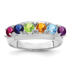Sterling Silver Rhodium-plated Synthetic 6 Stone Mother's Ring - 2
