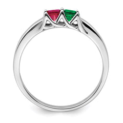 Sterling Silver Rhodium-plated Synthetic 2 Stone Mother's Ring - 6