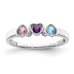 Sterling Silver Rhodium-plated Synthetic 3 Stone Mother's Ring - 114
