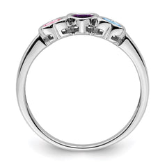 Sterling Silver Rhodium-plated Synthetic 3 Stone Mother's Ring - 114