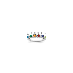 Sterling Silver Rhodium-plated Synthetic 6 Stone Mother's Ring - 5