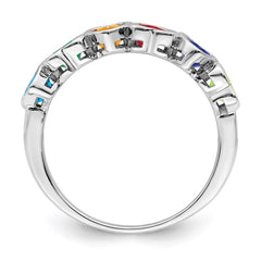 Sterling Silver Rhodium-plated Synthetic 6 Stone Mother's Ring - 5